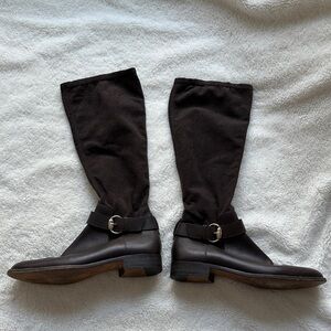 Gucci Vintage Dark Chocolate Brown Suede Knee-High Buckle Boots - Size 8.5 B